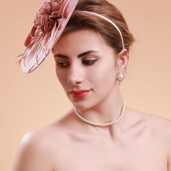 Vintage Pillbox Hat Nylon Mesh Feather Floral Fascinator for Women Party Dress - Picture 4 of 7